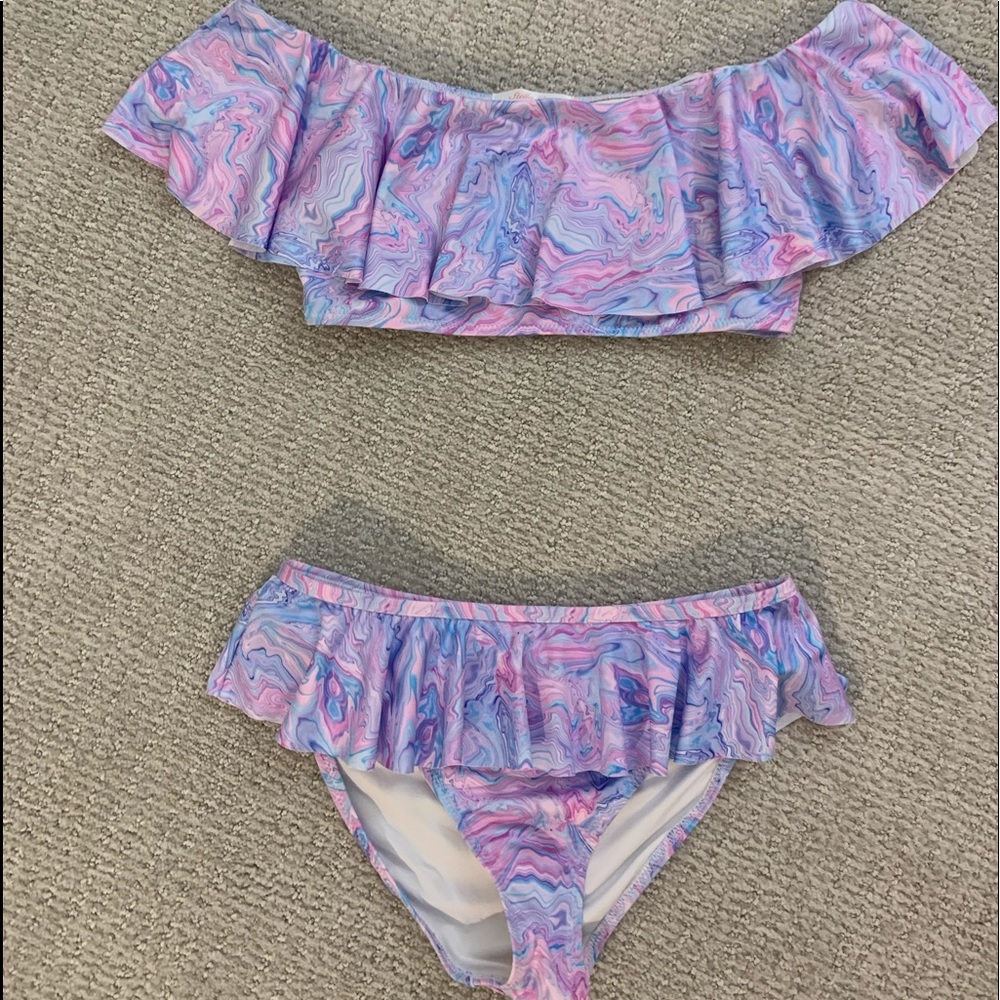 Stella Cove Pnk and Purple Tie Dye Off the Shoulder Kids 14 yrs Swimsuit Bikini